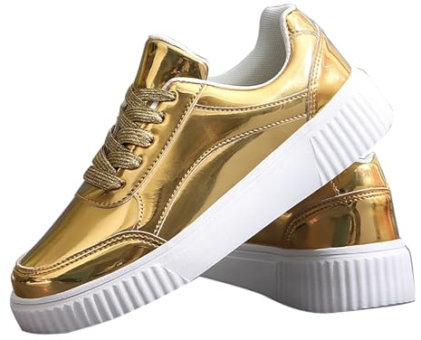 Sneaker Platform Fashion Plate Shoes Women's Sequin Trainers Lovers Sports Shoes Outdoor Lace-Up Shoes Lightweight Walking Shoes Breathable Trekking Shoes Casual 2025 New Casual Shoes, gold, 7 UK