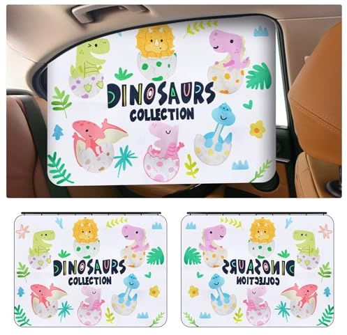 OFF WE GO Pare Soleil Voiture Bébé 2 Pièces Pare-Soleil Vitre Arrière pour Enfants et Animaux Rideau Bloquer Les Rayons UV Fenêtre Latérale Facile à Poser Parsoleil Voiture, Dinosaure