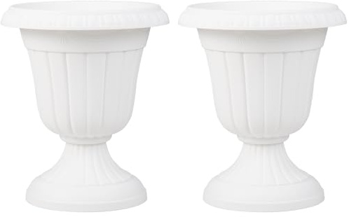 COSTWAY Lot de 2 Pots à Plantes Vintage en Plastique (Blanc) | Jardinières avec Base de Piédestal Trou de Drainage Pré-marqué, Pots de Fleurs Décoratifs pour Plantes d'Intérieur Extérieur