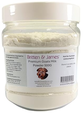 100% Natural Whole Goats Milk Powder for Dogs (500g) by Britten and James | Nutrient-Rich Boost, Improves Dogs' Hydration, Appetite, Gut Health and Immunity. High Calcium and Vitamins. For All Ages