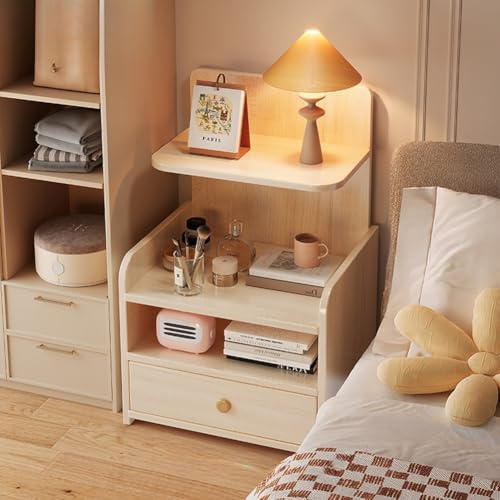 YOUGANG Comodino moderno in legno con cassetti e serratura, comodino piccolo con ripiano aperto, tavolino laterale per camera da letto, soggiorno, ufficio (colore ciliegia, B)