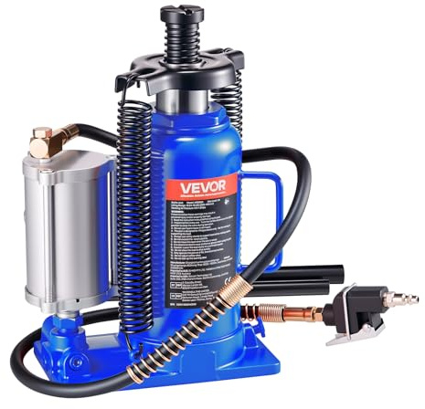 VEVOR Air Hydraulic Bottle Jack, 20 Ton (44092 lbs) Capacity, 10.2-19.5 Inch Lifting Range, Pneumatic/Manual Heavy Duty Welded Bottle Jack with Pump for Car, SUV, Pickup, Truck, RV, Auto Repair, Blue