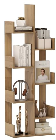 COSTWAY 8-Tier Tree Bookshelf, Wooden Bookcase Storage Shelving Unit with Anti-Toppling Device, Freestanding Magazine Book Display Rack for Home Office Living Room, 50x25x145cm (Natural)