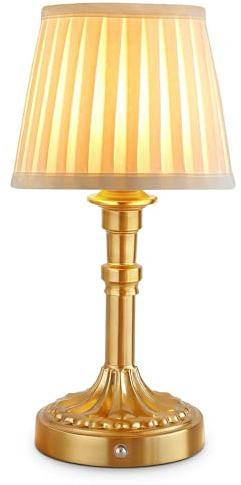Mr.White Rechargeable Cordless Table Lamp with Fabric Shade, 5200mAh Battery Operated LED Table Light, for Restaurant Kitchen Patio Dinner Dining (Bronze)