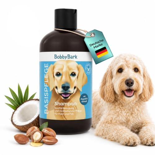 Bobby Bark Hundeshampoo Basis Pflege 250ml – Arganöl & Kokosöl | Milde Fellpflege für Hunde mit Arganöl & Kokosöl als pH-neutrales Hundeshampoo für alle Rassen