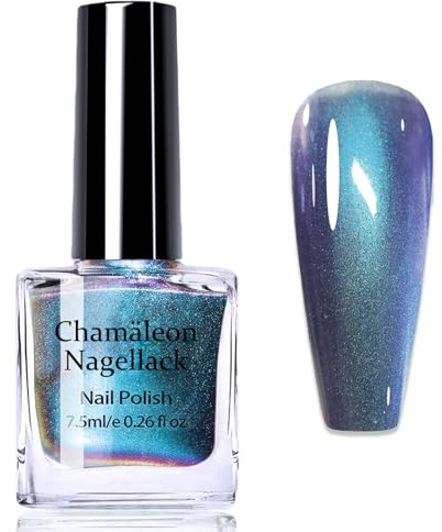 Glitzer Chamäleon Cateye Nagellack - Blau-violett Holographischer Chamäleon Lasereffekt, Reflektierender Violett holografischer Nail Polish, Ohne UV Lampe, für Frauen Schimmer Nail Art (7.5 ml)