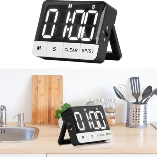 Minuteur de cuisine numérique avec alarme de 120 dB et dos magnétique, fonction compte à rebours pour la cuisine, les entraînements et l'utilisation en classe, plastique noir, 10 x 8 x 5 cm