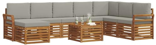 vidaXL Sofagarnituren 9 pcs Natürlich und Hellgrau Massivholz Akazie, Modernes Outdoor-Sofa Set, langlebige Sitzmöbel für Garten, Terrasse, Lounge und gemütliches Wohnen