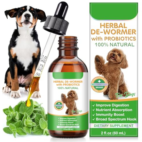 Wurmkur Hund - 60ml, Wurmkuren für Hunde, Pflanzliches Entwurmungsmittel mit Probiotika zur Verbesserung der Verdauung, Nährstoffaufnahme und Stärkung des Immunsystems