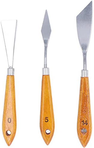 Baxnore Professional Palette Knife Set Stainless Steel Painting Tools for Oil Acrylic Watercolor Artists with Beech Wood Handle 3 Pack Art Spatula Kit