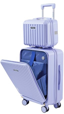 WYDEAZ Maleta de Cabina 55x38x23 cm + Neceser, Set Rígido ABS+PC Ligero con 4 Ruedas 360°, Apertura Frontal, Puerto USB, Cierre de Combinación, Equipaje de Mano (Morado, Set de 2)