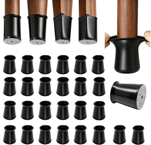 32PCS Chair Leg Floor Protectors Silicone Covers with Felt Pads for Hardwood Floors Furniture Feet Sliders Prevent Scratches Reduce Noise Fit Round Square Legs Black Fit 13-23mm