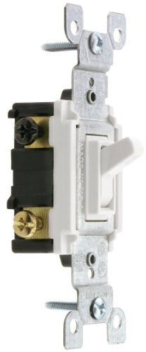 Leviton 15 Amp, 120 Volt, Toggle Framed 3-Way AC Quiet Switch, Residential Grade, Grounding, Quickwire Push-In & Side Wired, 1453-2W, White