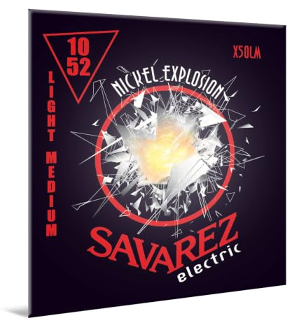 SAVAREZ - X50LM LIGHT-MEDIUM .010/.052 Set di Corde per Chitarra Elettrica 10-52, della Serie Nickel Explosion di Savarez, con Tradizionale Nucleo Tondo Rivestito in Nichel