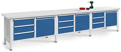 ANKE | Werkbank extrabreit | Gestellbauweise | 3 Türen | 9 Schubladen mit Vollauszug | Universalplatte