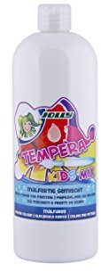 JOLLY Tempera Kids Mix peinture liquide 1L bouteille blanche, couleurs lumineuses et opaques, peut être peint non dilué ou avec de l'eau, utilisable sur tous les matériaux