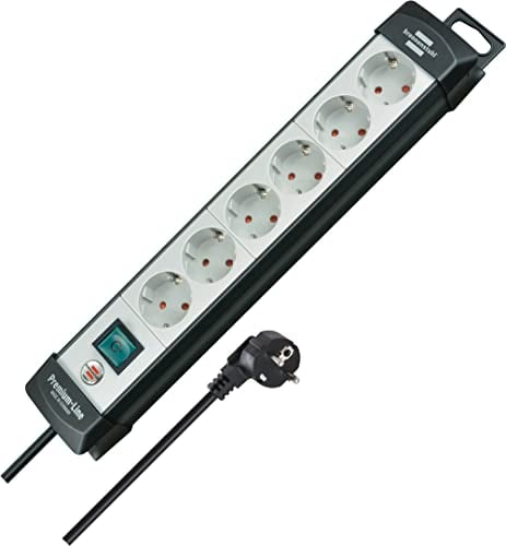 Brennenstuhl Premium-Line Steckdosenleiste 6-Fach (Mehrfachsteckdose mit Schalter und 3m Kabel - 45° Anordnung der Steckdosen, Steckdosenleiste Wandmontage, Made in Germany) schwarz/grau