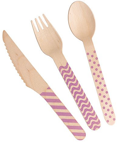 Neviti Set di 24 Posate con Stampe Viola di Legno - Wooden Cutlery Set