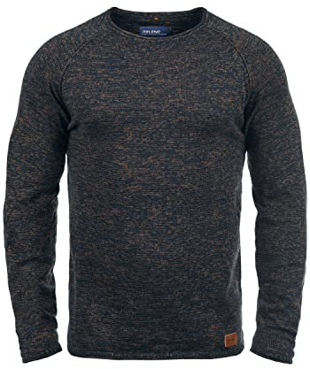 Blend BHDan Herren Strickpullover Feinstrick Pullover mit Rundhalsausschnitt Baumwollmischung Label-Patch Regular fit, Größe:L, Farbe:Burned Orange (73823)