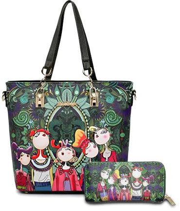 DEERWORD Damen Taschen Handtasche Frauen Elegant Tasche Henkeltasche Vintage PU-Leder 5705 5-teilig set Grün