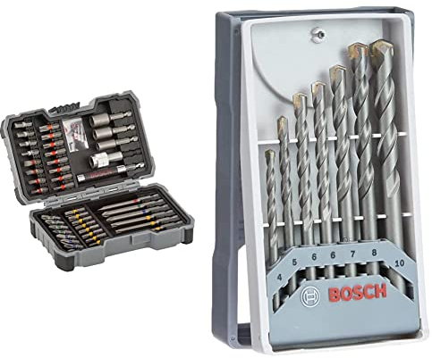 Bosch Professional 43tlg. Schrauber Bit Set (Zubehör für Elektrowerkzeuge) & Professional 7tlg. Betonbohrer Set (für Beton, Mauerwerk, Kalksandstein, Zubehör für Schlagbohrmaschinen)