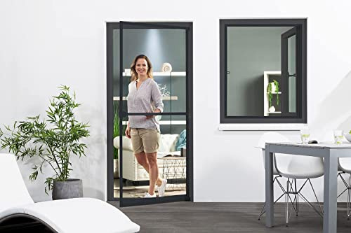empasa Insektenschutz Fliegengitter Tür Alurahmen MASTER PRO | mit Scharnierkleber als Selbstbausatz, Farbe:anthrazit, Größe:100 x 210 cm