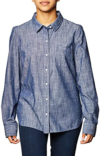 Tommy Hilfiger Damen Chambray Roll Tab Hemd mit Button-Down-Kragen, Groß