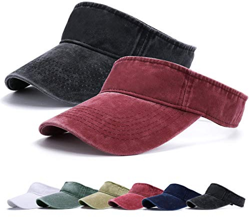 Visor Cap - Baseball Kappe Visor Pferdeschwanz Cap Washed Outdoor Basecap Vintage Damen Baseballmütze Sonnenvisor Golf Tennis Freizeit Sommer Unisex Herren (Schwarz+Weinrot-A)