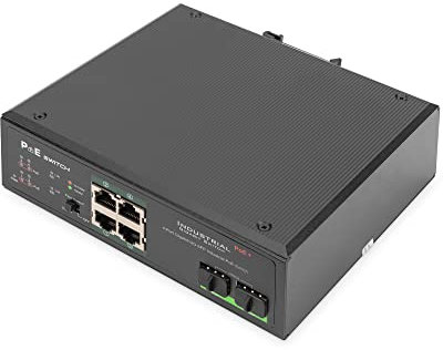 DIGITUS PoE Netzwerk-Switch - 6-Port Gigabit Ethernet - 4X RJ45 + 2X Gigabit-SFP-Uplink - unmanaged - Hutschienenmontage - 10/100/1000 Mbit/s - Industrial Serie - Schwarz