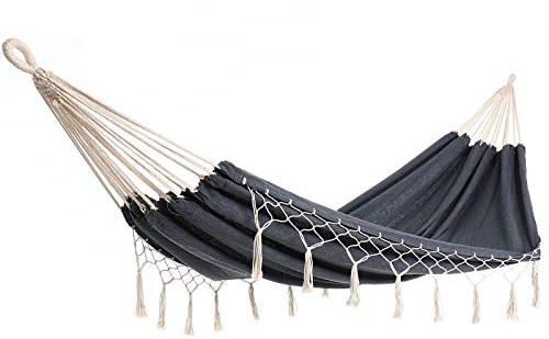 DETEX® Hängematte 2 Personen strapazierfähig Boho-Style Outdoor Garten Camping Reisehängematte Doppelhängematte Makramee 300kg Belastbarkeit Anthrazit