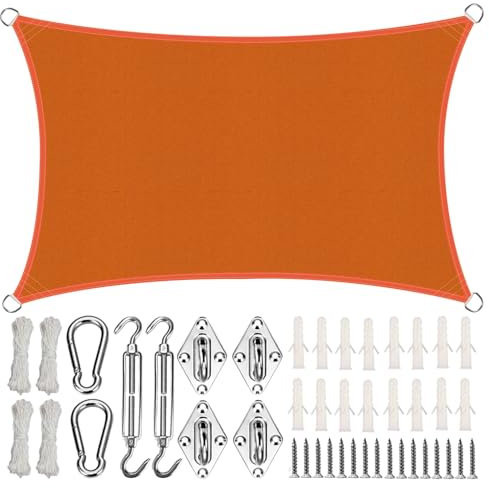 CHENG Voile d'ombrage 4.5x6m, Voiles d'Ombrage Anti UV, Protection Solaire et UV, Tissus Respirant, pour Jardin terrasse Camping - Orange