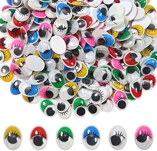 TOAOB 252 Stück Selbstklebend Wackelaugen Oval mit Wimpern Runde Bunte 12mm Kunststoff Augen für Scrapbooking Kunsthandwerk Zubehör