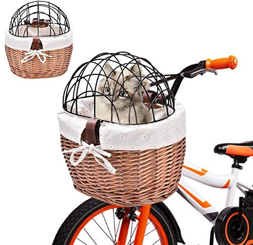 rebirthesame vélo pour Chien avec Couvercle en métal, Petit Animal Compagnie Chat Porte-Chien vélo Guidon Avant Panier tissé pour Adulte garçons Filles vélo(Moins 5 kg)