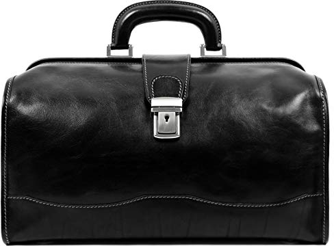 Time Resistance Bolso de Médico de Piel - Bolso de Mano de Piel Estilo Vintage - Maletín de para Hombre y Mujer (Negro)