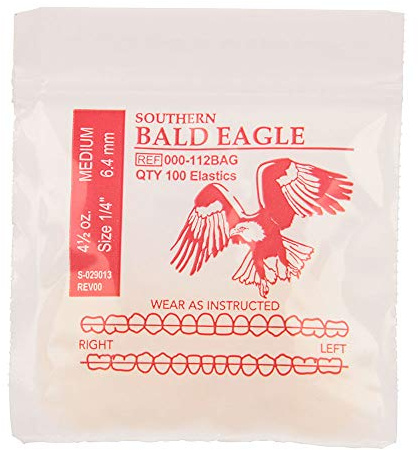 American Orthodontics Elastics Wildlife Eagle | Medium, 4.5 Oz, 1/4 Size, 100 Packs Per Box, 10,000 Elastics | Made in The USA | Exacting Dimensions, Precision Cutting, Top Quality Latex Tubing