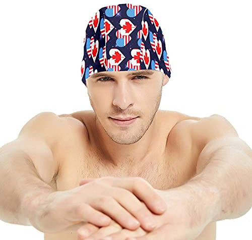 Bonnet de bain pour homme/femme avec drapeau américain et cœur - Étanche - Pour adulte - Couvre les oreilles - Pour tous les sports nautiques