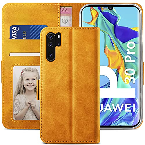 YATWIN Cover Huawei P30 PRO, Flip Custodia Portafoglio in Pelle Huawei P30 PRO, Interno TPU Antiurto, Supporto Stand, Stile Libro e Chiusura Magnetica Cover per Huawei P30 PRO - Marrone Chiaro