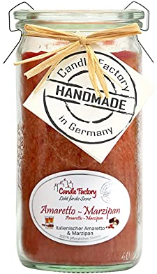 Candle Factory Mini Jumbo Duftkerze aus pflanzlichem Stearin im hitzebeständigen Glas der Marke Weck®, ca. 70h Brennzeit, Duft: Amaretto-Marzipan