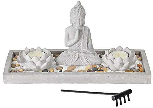Murago - Buddha Figur Zen Garten Set mit Teelichthalter Sand Deko Steine selber Machen DIY Feng Shui