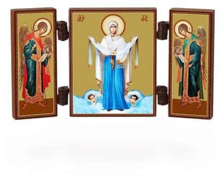 NKlaus - Maria Schutz - christliche Ikone Triptychon - Pokrov Presvjatoj Bogorodicy, Pokrova - reise Altar Holz 36168