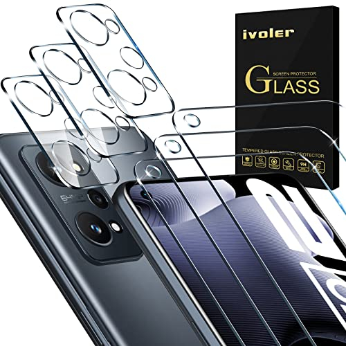 ivoler 3 Piezas Cristal Vidrio Templado Protector de Pantalla para Realme GT Neo 3T / Realme GT Neo 2 / Realme GT 2, con 3 Piezas Protector de Lente de Cámara, 9H Dureza, Antiarañazos, Sin Burbujas