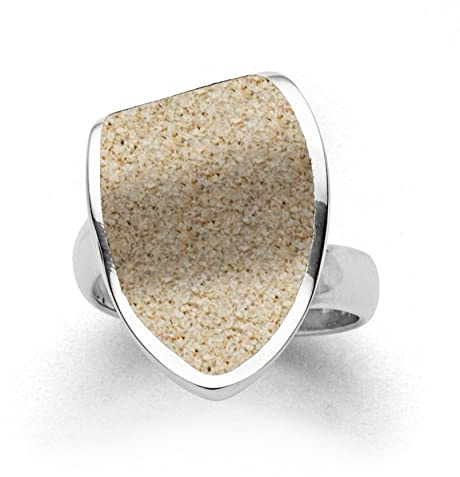 DUR Damen Ring Sandinsel aus 925 Sterling Silber mit sandfarbenem Steinsand, größenverstellbar, R5743.G