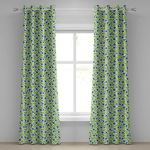 ABAKUHAUS des Fruits Rideau, Floraison Blueberry Feuilles, Rideaux décoratifs à 2 Panneaux pour la Chambre à Coucher Le Salon, 2-Panel- 280 cm x 245 cm, Violet Blue Lime Green