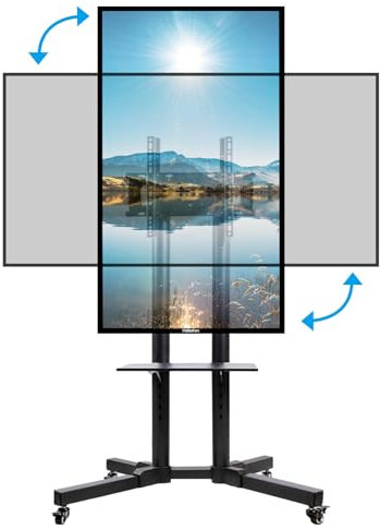 Hellsehen Drehbarer mobiler TV-Wagen hält bis zu 50 kg, Roll-TV-Ständer für 81,2 - 178,8 cm, Hochformat zu Querformat, robuster Bodenständer für Live-Stream-Videokonferenzen, Tiktok-YouTube-Zoom