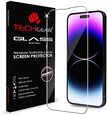 TECHGEAR GLASS Edition for iPhone 14 Pro 6.1, Tempered Glass Screen Protector Cover [2.5D Round Edge] [9H Hardness] [Crystal Clarity] [Scratch-Resistant] [No-Bubble]