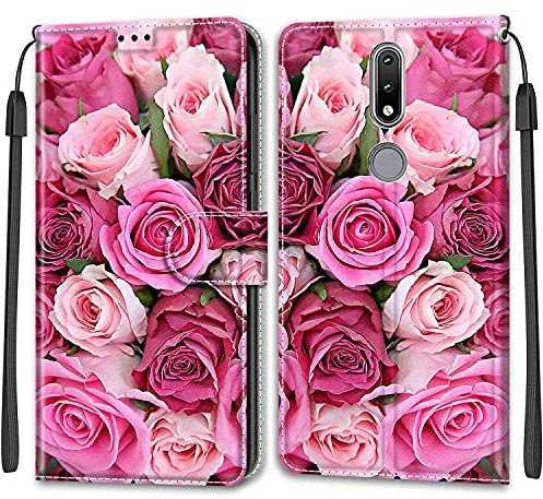 Feyten Kompatibel mit Nokia 2.4 Hülle, Handyhülle Nokia 2.4, Nokia 2.4 Schutzhülle Wallet Handytasche PU Leder Klappbar Magnet Klapphülle Nokia 2.4 Case Handytasche PU Lederhülle (Rose 2)