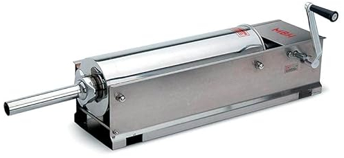 MBH - Insaccatrice manuale professionale acciaio inox capacità 7 litri. Macchina per salsiccia e salumi orizzontale.