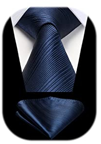 HISDERN Krawatten Marineblau Herren Hochzeit Krawatte mit Einstecktuch Klassisch Business Krawatte & Taschentuch Set
