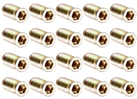 QUARKZMAN 20 Stück Gewinde Einsatz Mutter Holz Sortiment Werkzeug Kit M8x30mm Zinklegierung Sechskant Antrieb für Holz Möbel