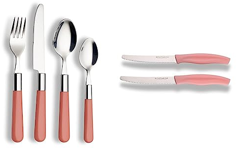 Echtwerk 16-teiliges Besteck-Set Bistro, 2 Frühstückmesser mit Kunststoffgriffen, Rosa